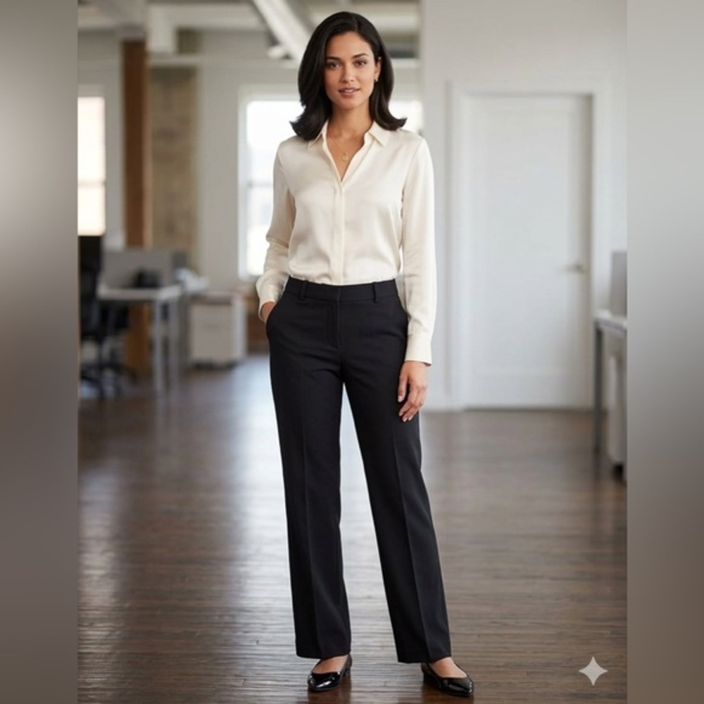 J. Crew Womens Size 6 Stretch Black Wool Trouser Dress Pants Flat Front Career S